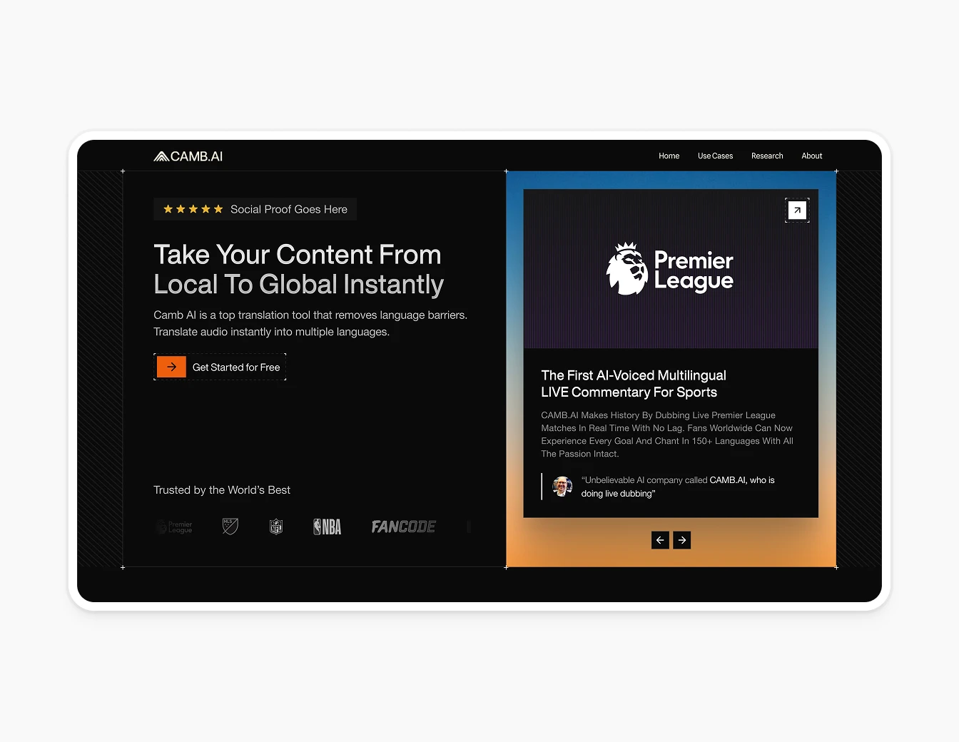 Camb.ai Hero with Premier League Use Case
