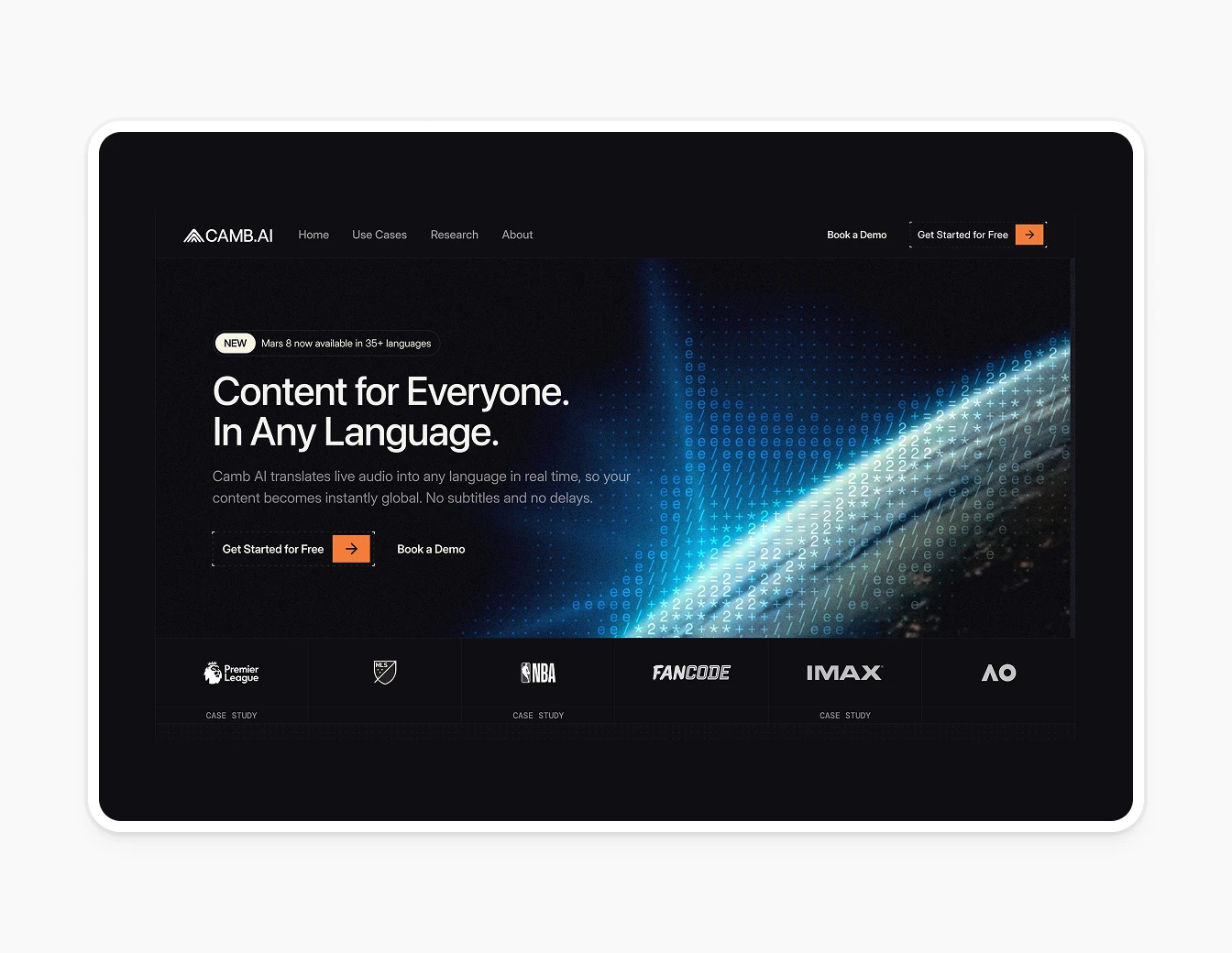 Camb.ai Dark Hero with Trust Logos