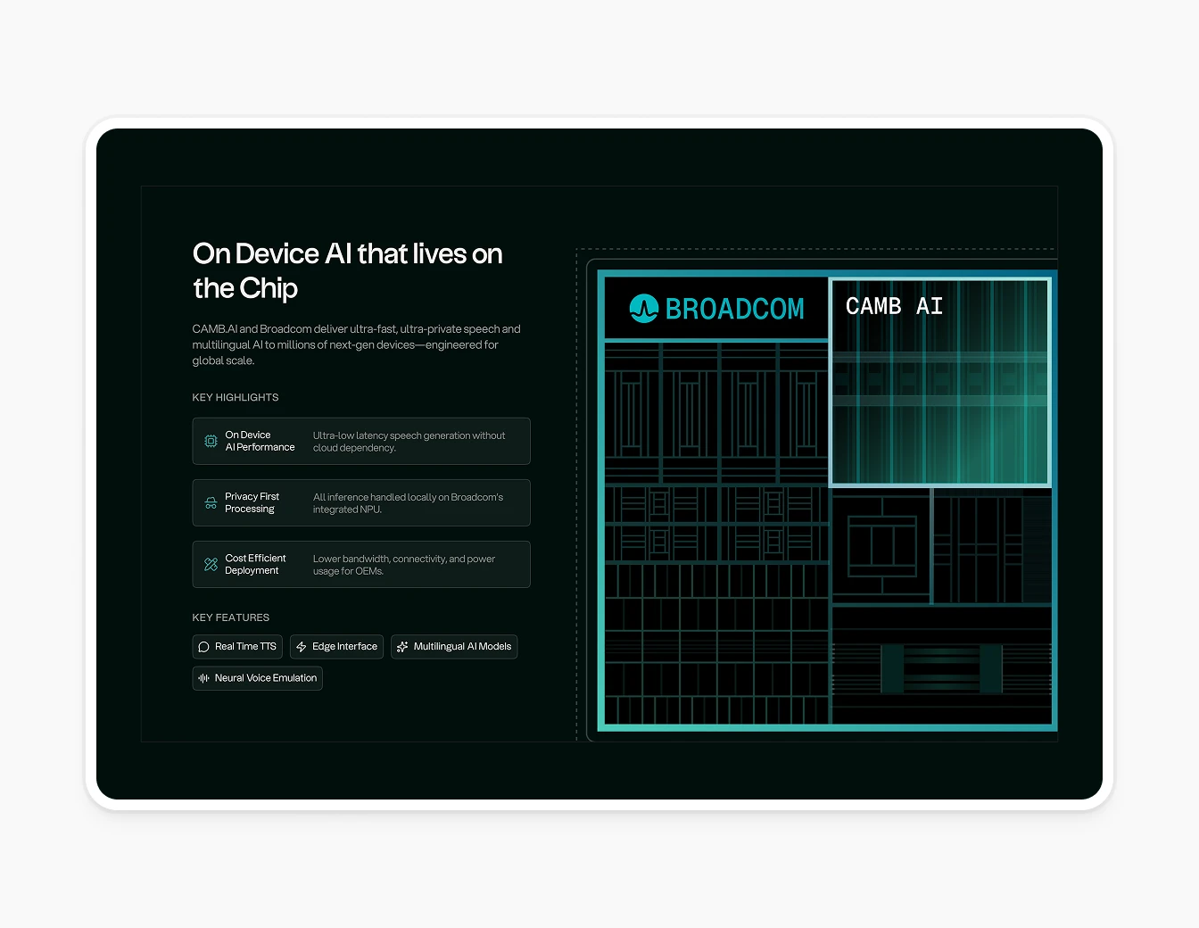 Camb.ai Broadcom On Device AI Chip Features