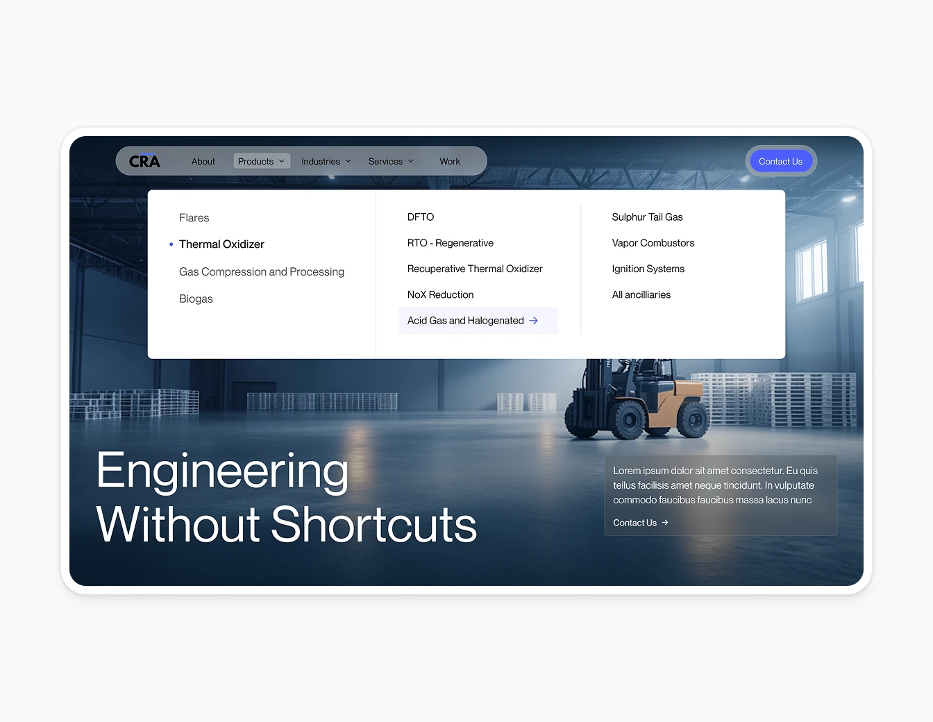 CRA Energy Hero Navigation Services Dropdown
