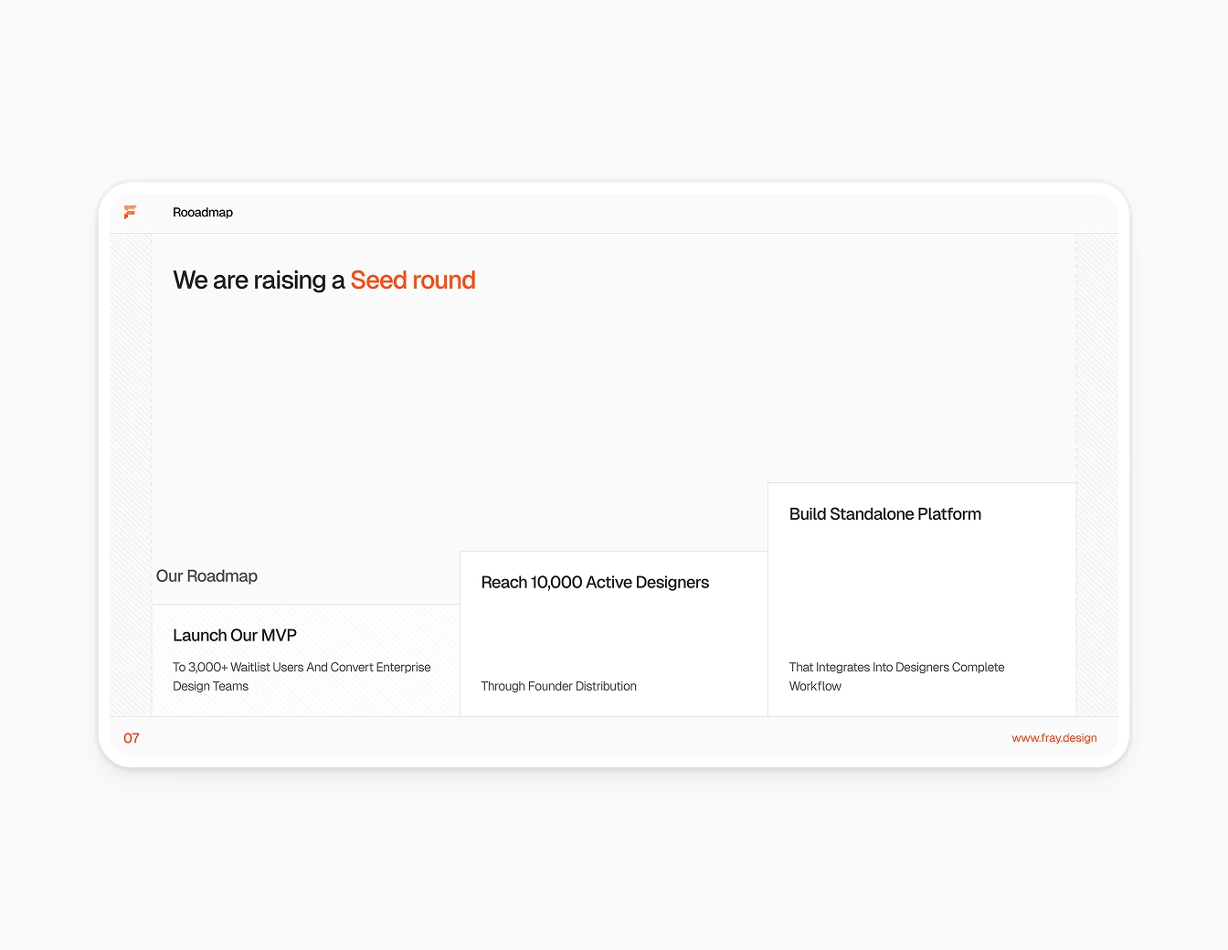 Fray Deck Roadmap Seed Round Milestones