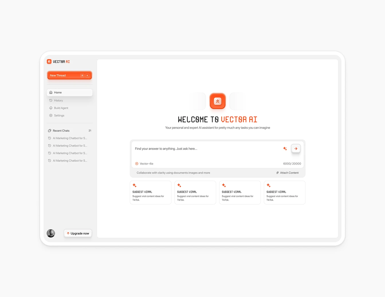Fray AI Chat Dashboard Home Screen