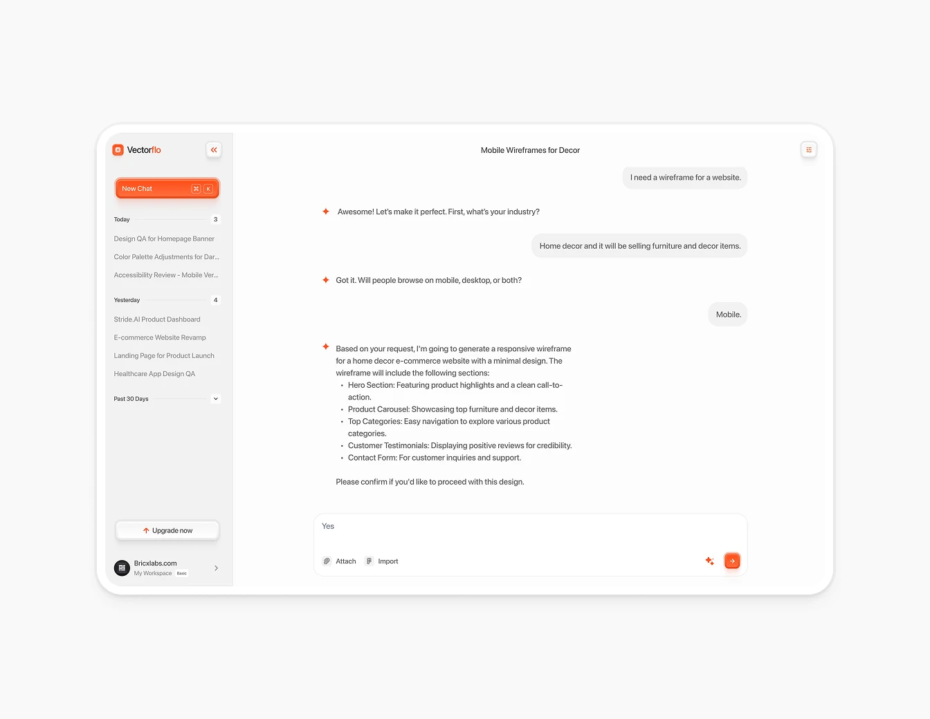Fray Vectorflo AI Chat Wireframe Builder