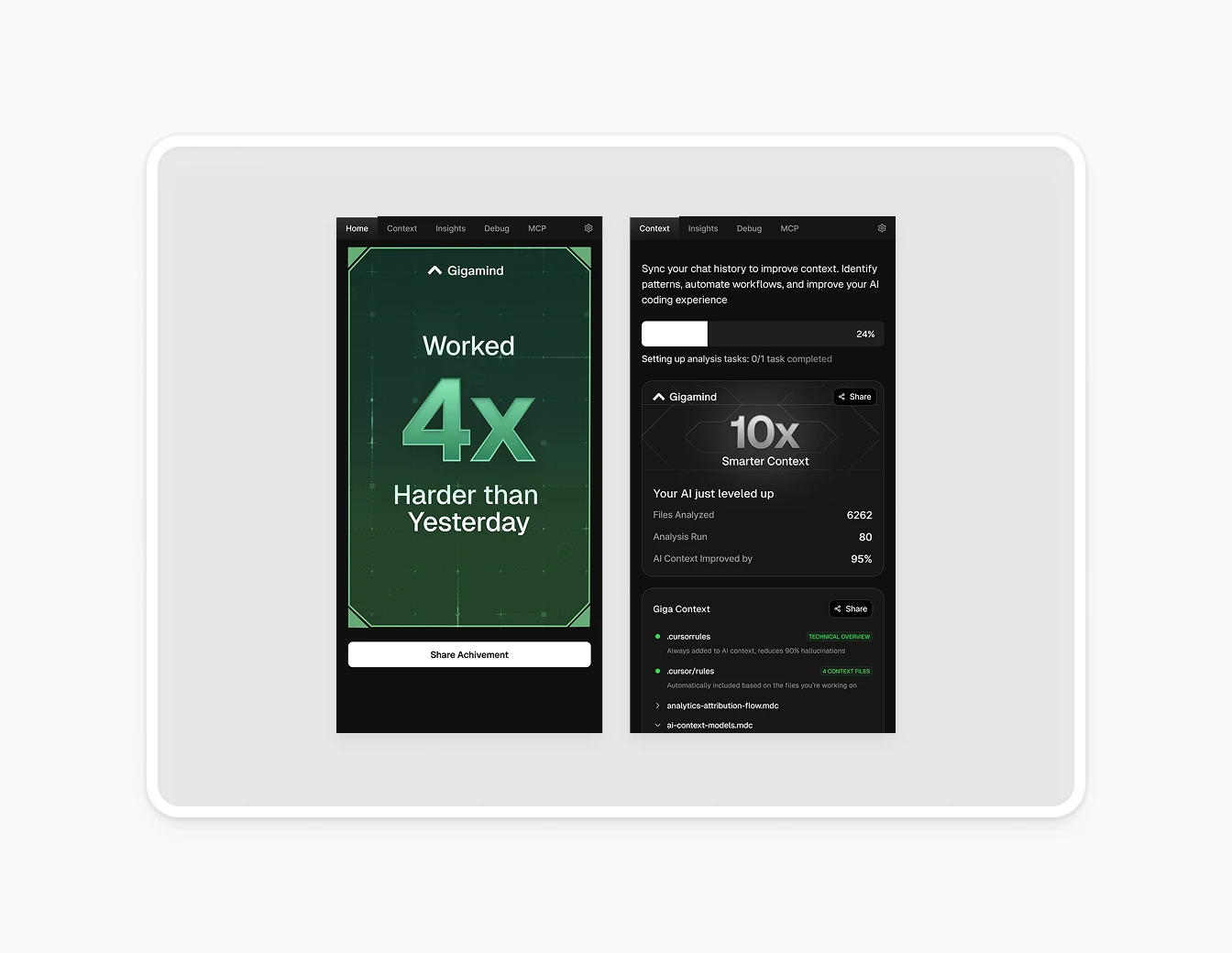 Gigamind Context Achievement Stats Panels