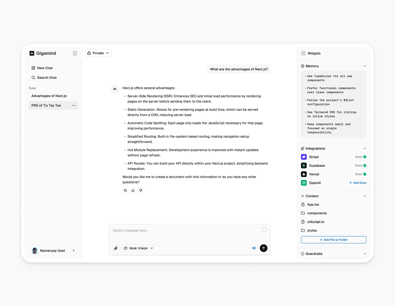 Gigamind Light Chat with AI Response View