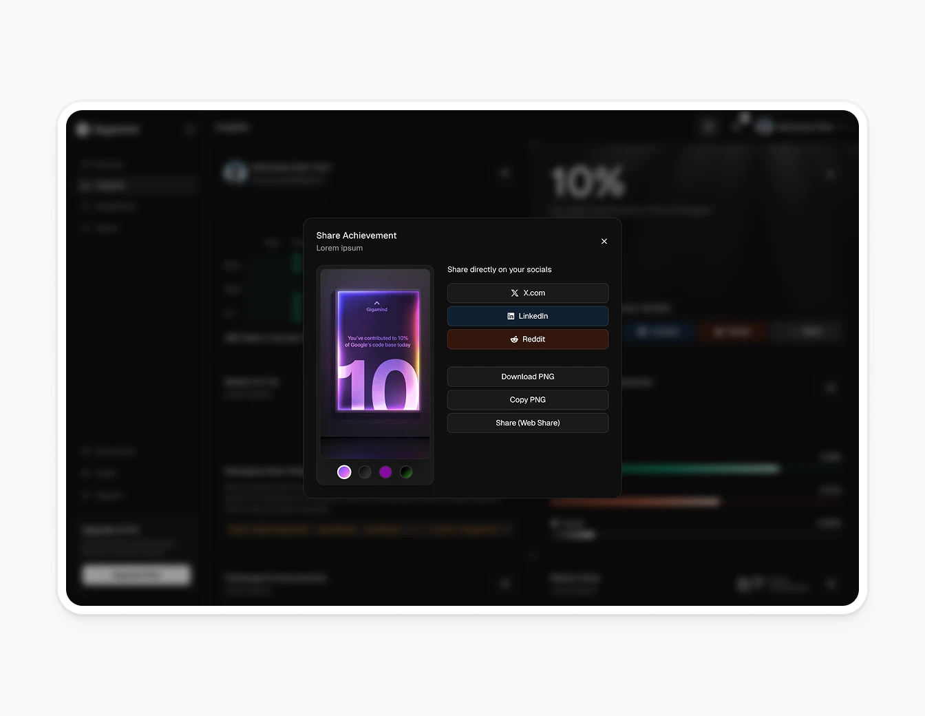 Gigamind Share Achievement Social Modal
