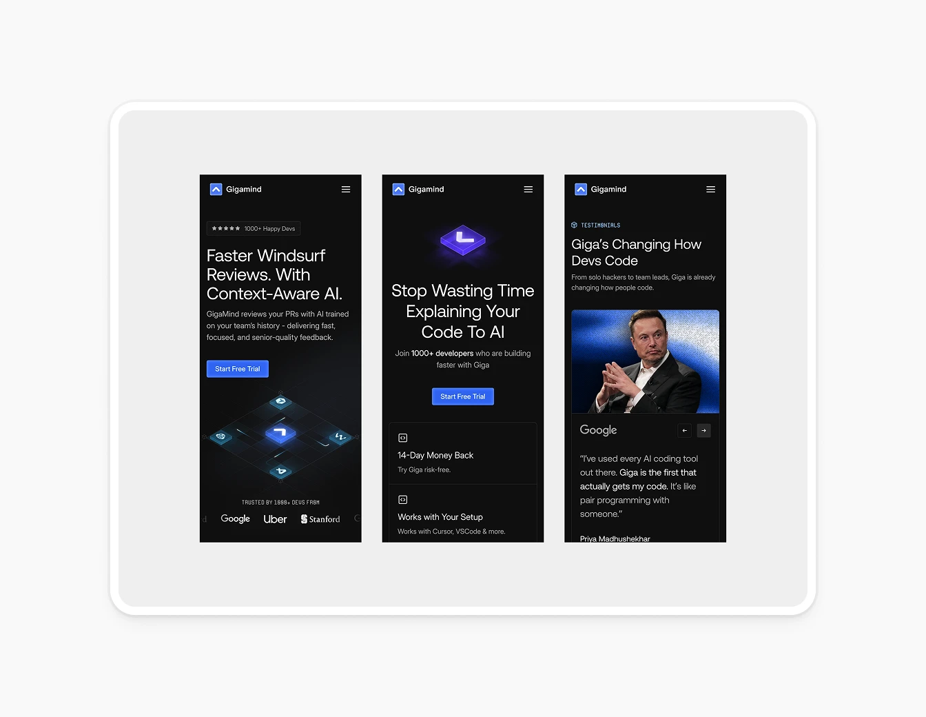 Gigamind Mobile Landing Page Variations