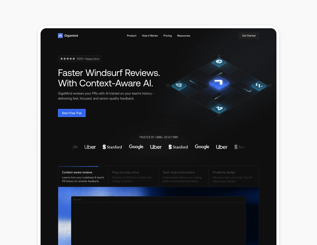 Gigamind Hero Full Landing Page with Logos