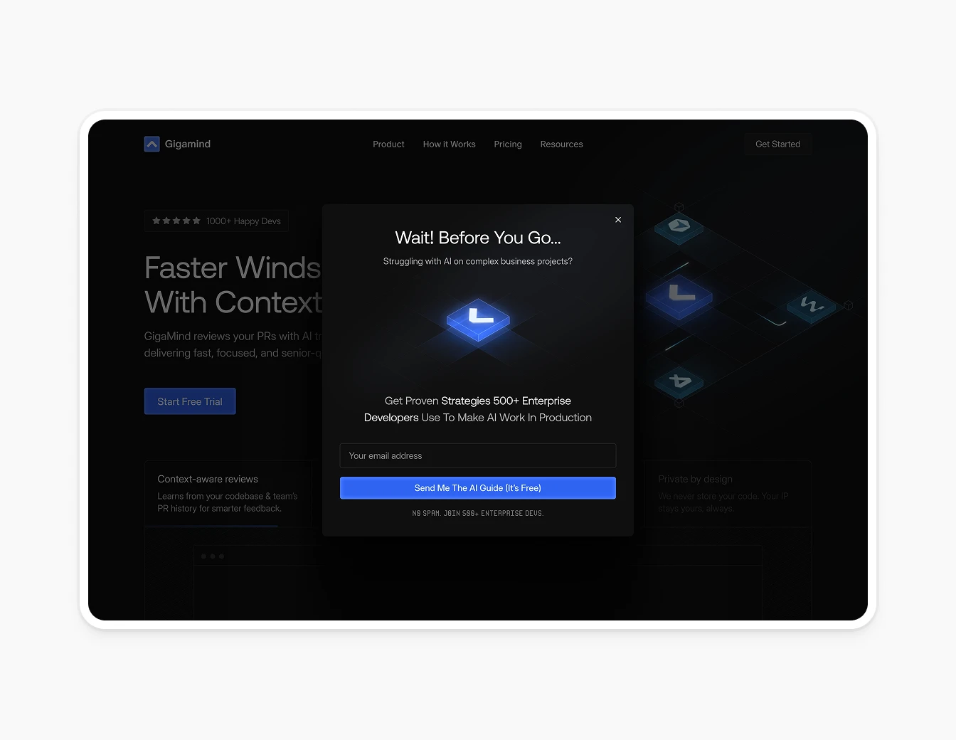 Gigamind Hero Exit Intent Email Popup