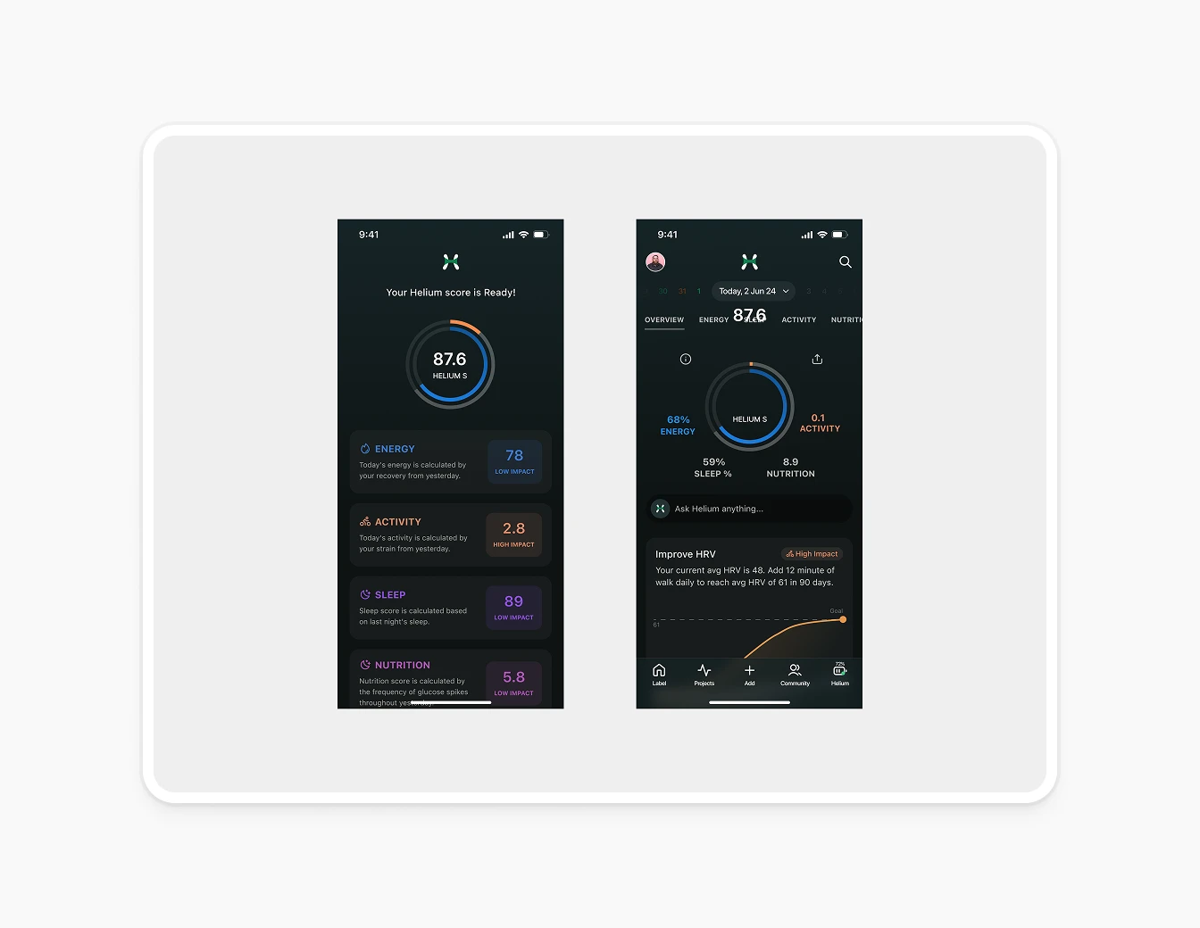 Helium Health Score Mobile Two Screens