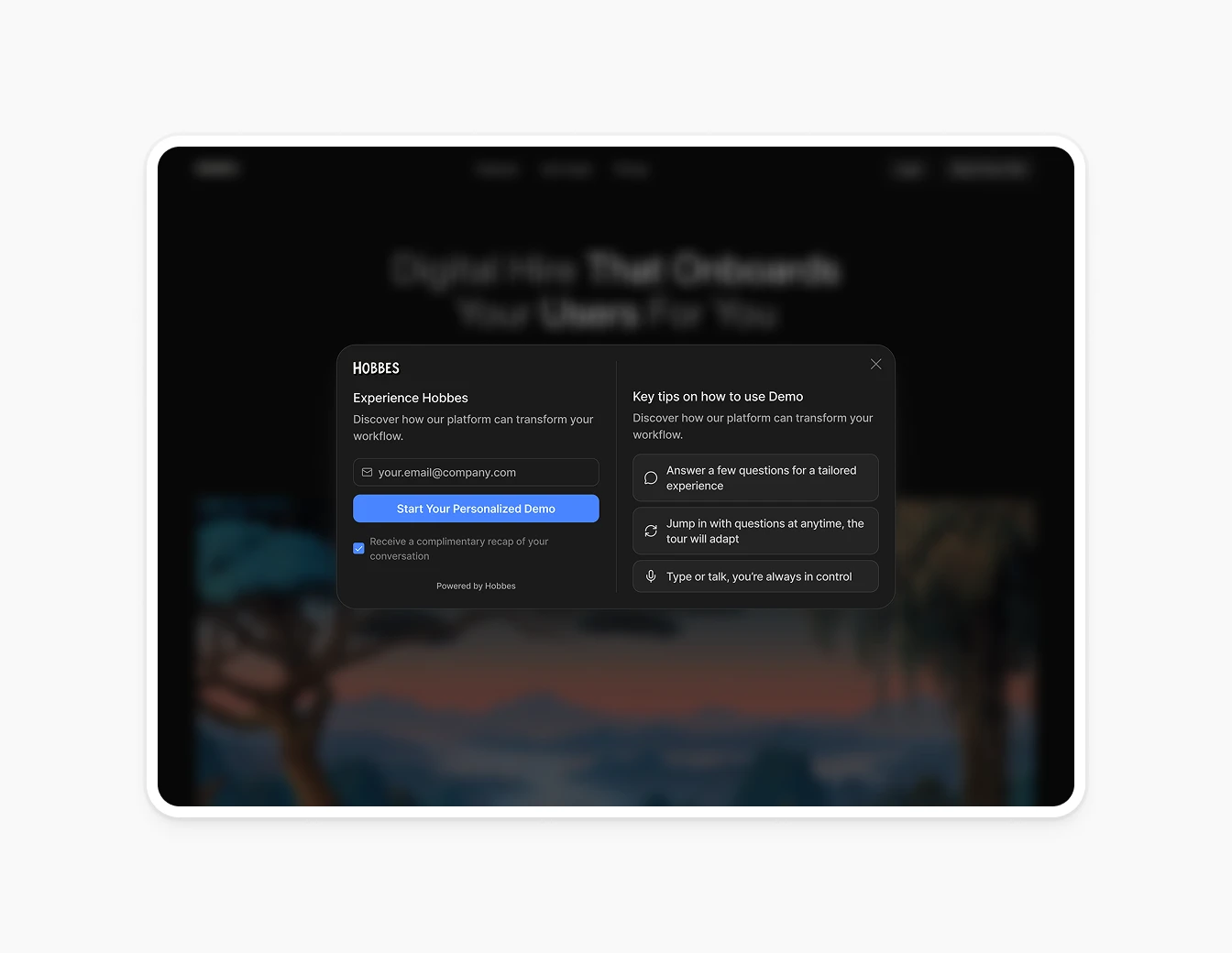 Hobbes Demo Modal Experience Onboarding