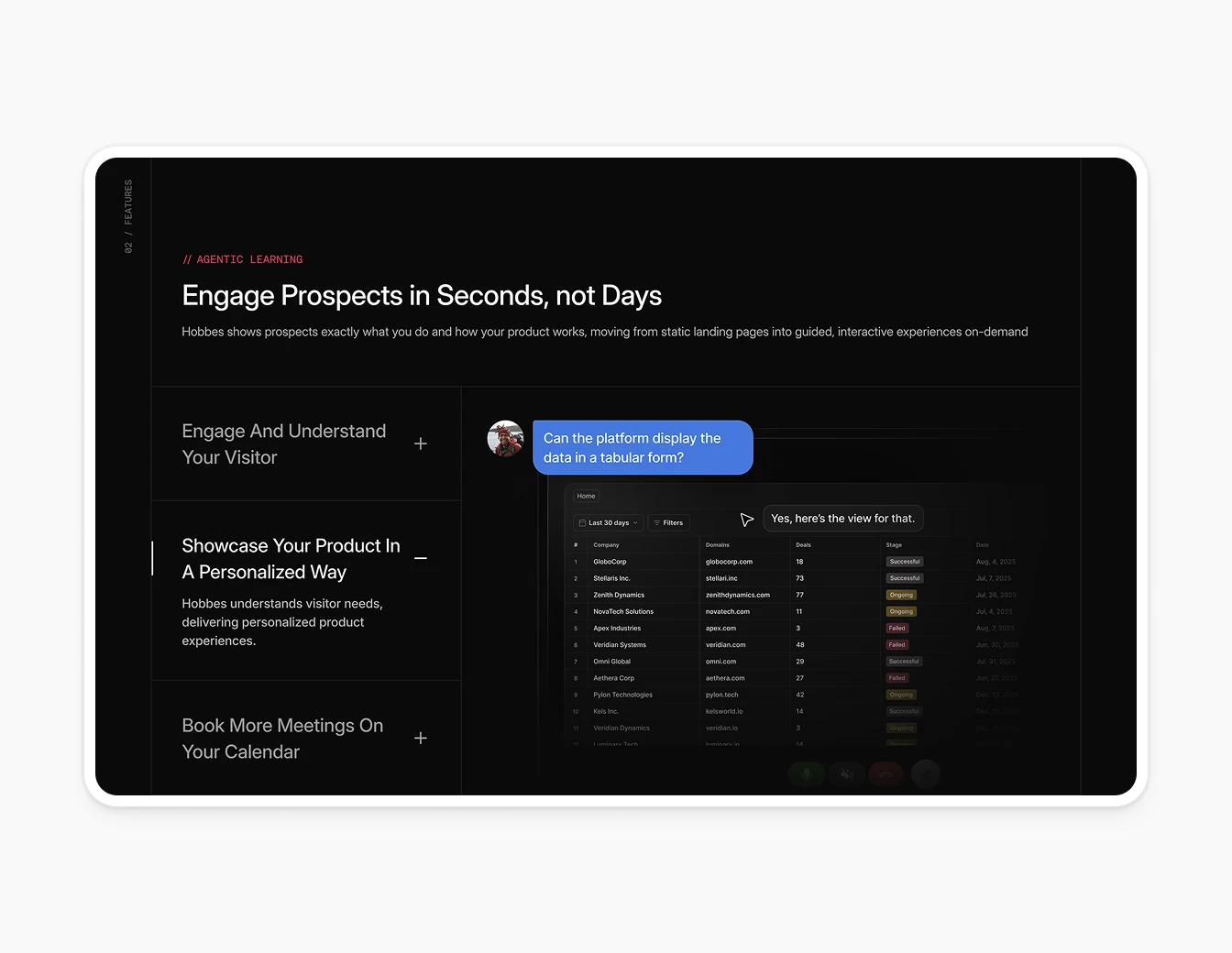 Hobbes Features Engage Product Demo V2