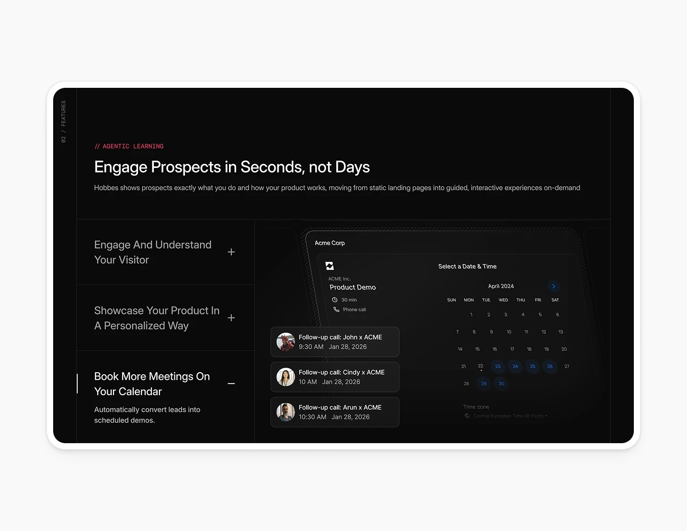 Hobbes Features Engage Calendar Booking