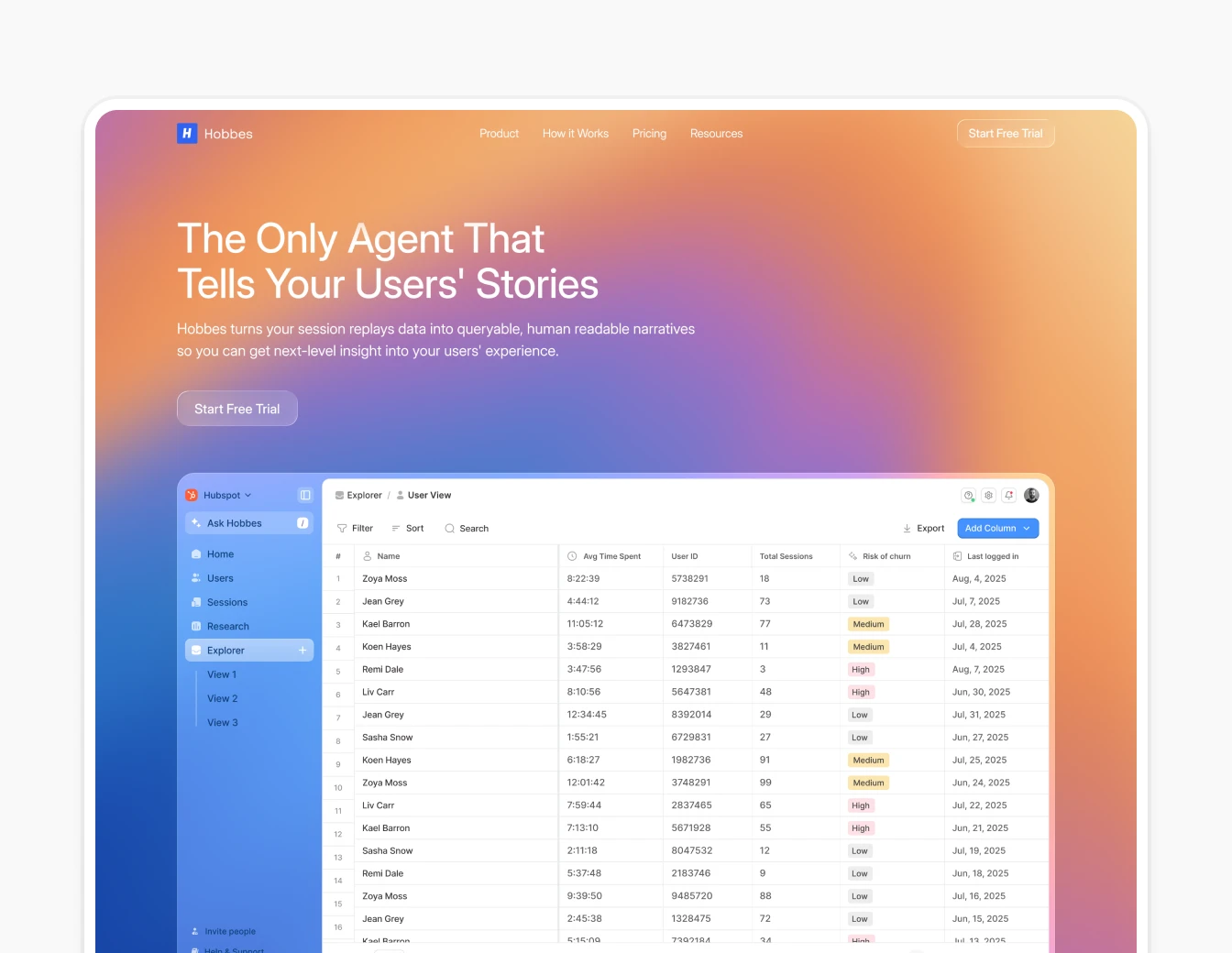 Hobbes Hero Light Gradient with Data Table