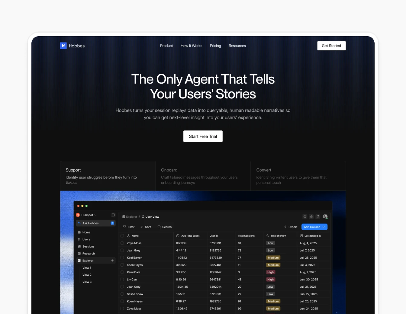 Hobbes Hero Agent User Stories Section