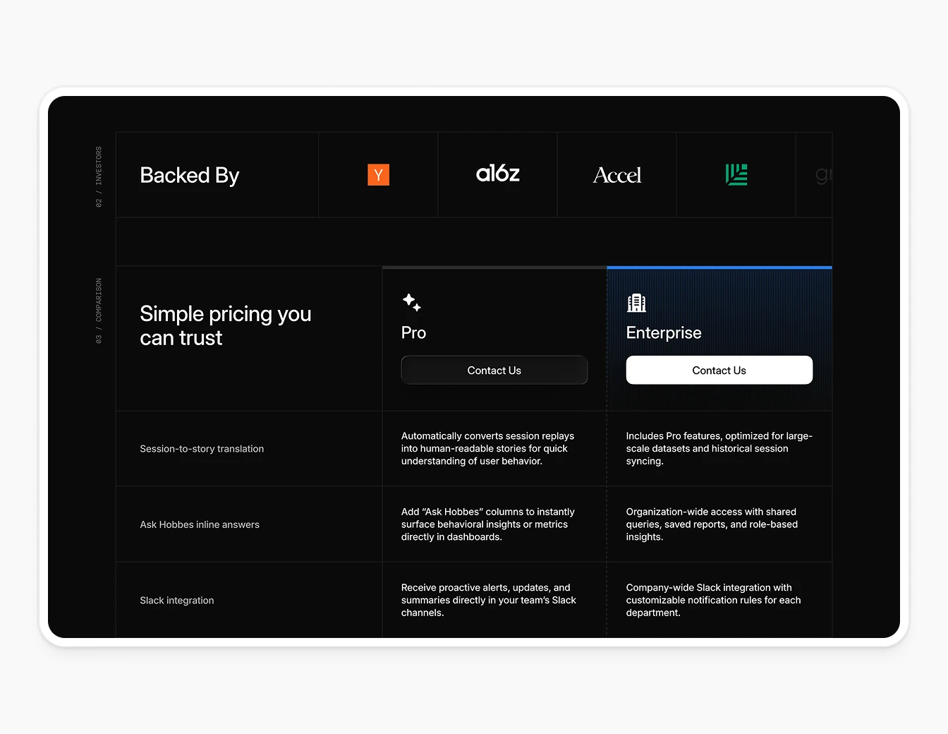 Hobbes Investors Pricing Section Duplicate