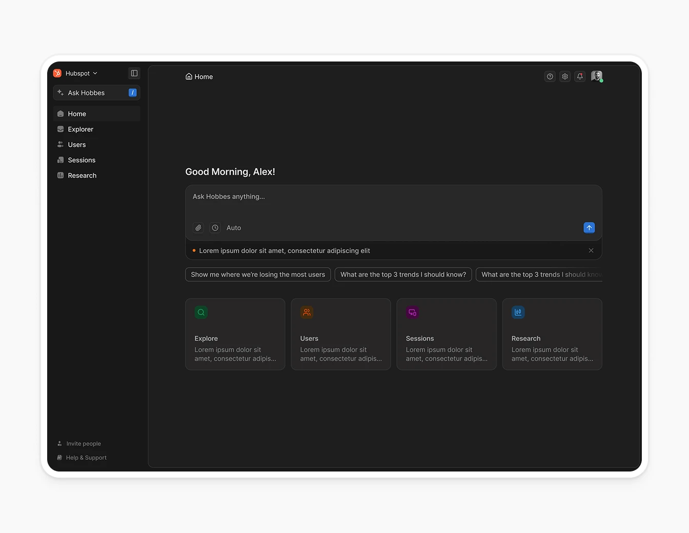 Hobbes Home Dashboard Dark Compact View