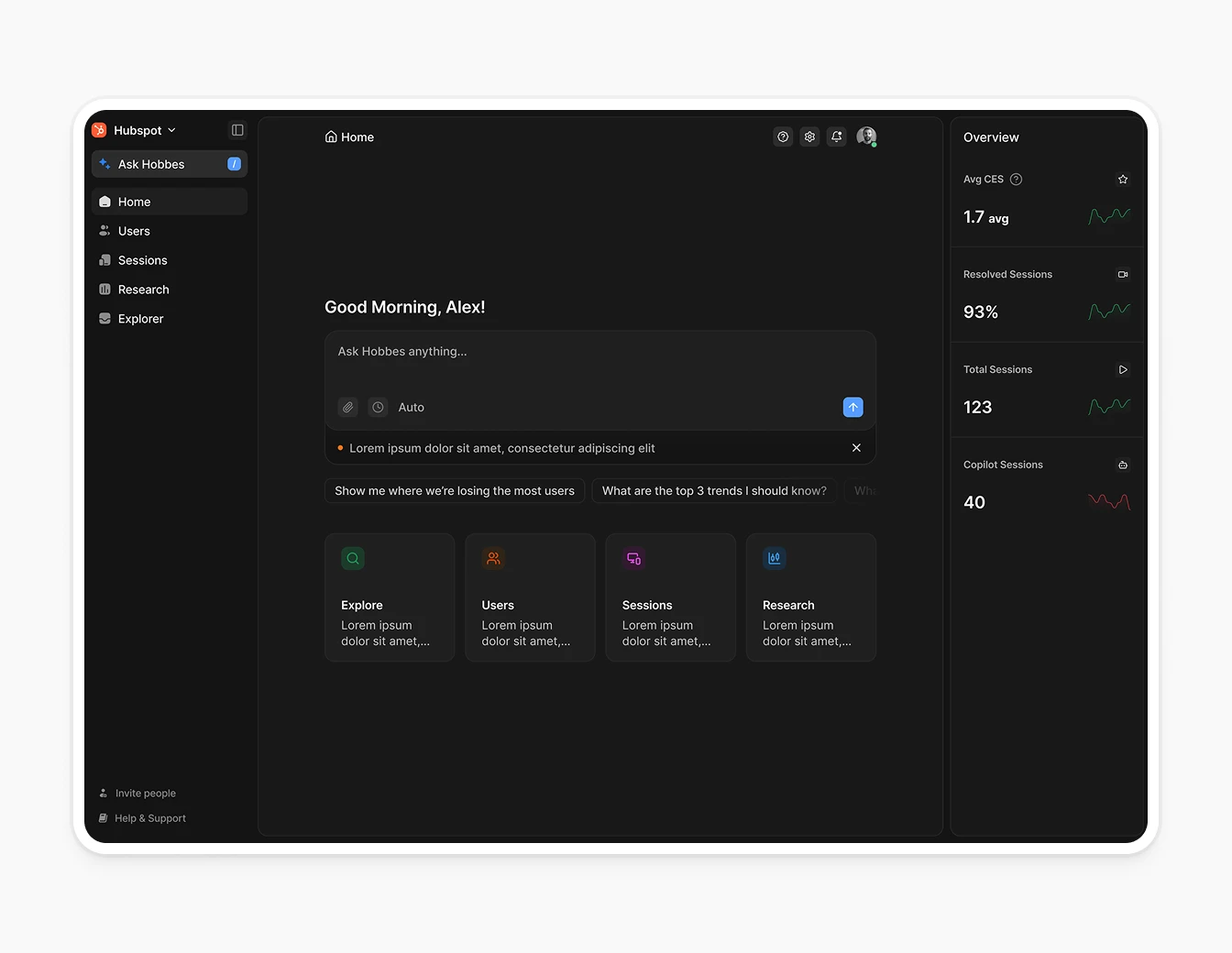 Hobbes Home Dashboard Dark with Overview