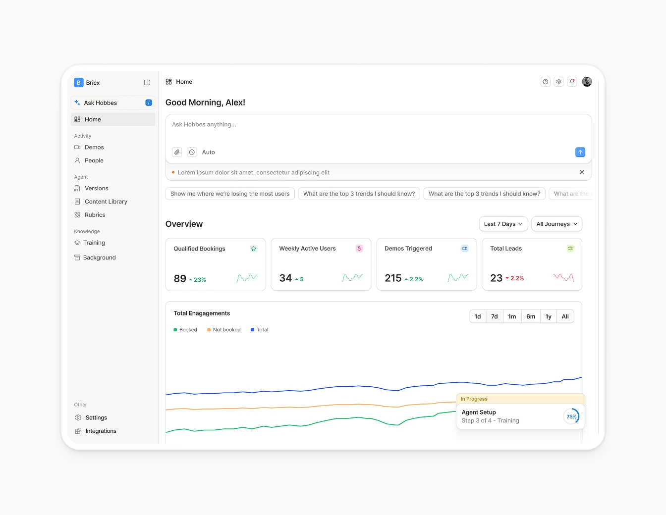 Hobbes Home Dashboard Light Mode Analytics