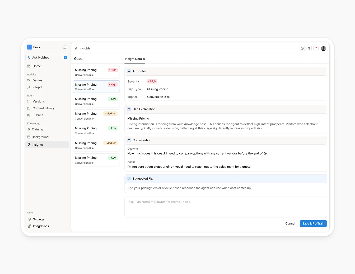 Hobbes Insights Gaps Conversion Risk Detail