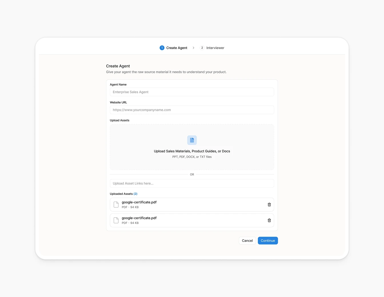 Hobbes Create Agent Onboarding Upload Form