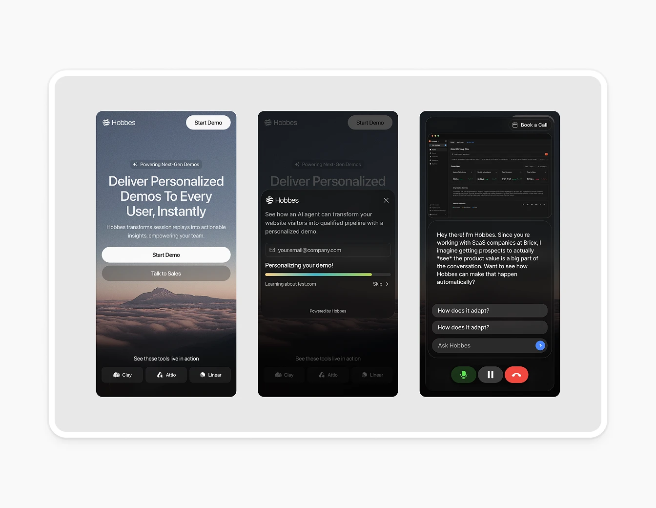 Hobbes Mobile Hero Demo Personalized Screens