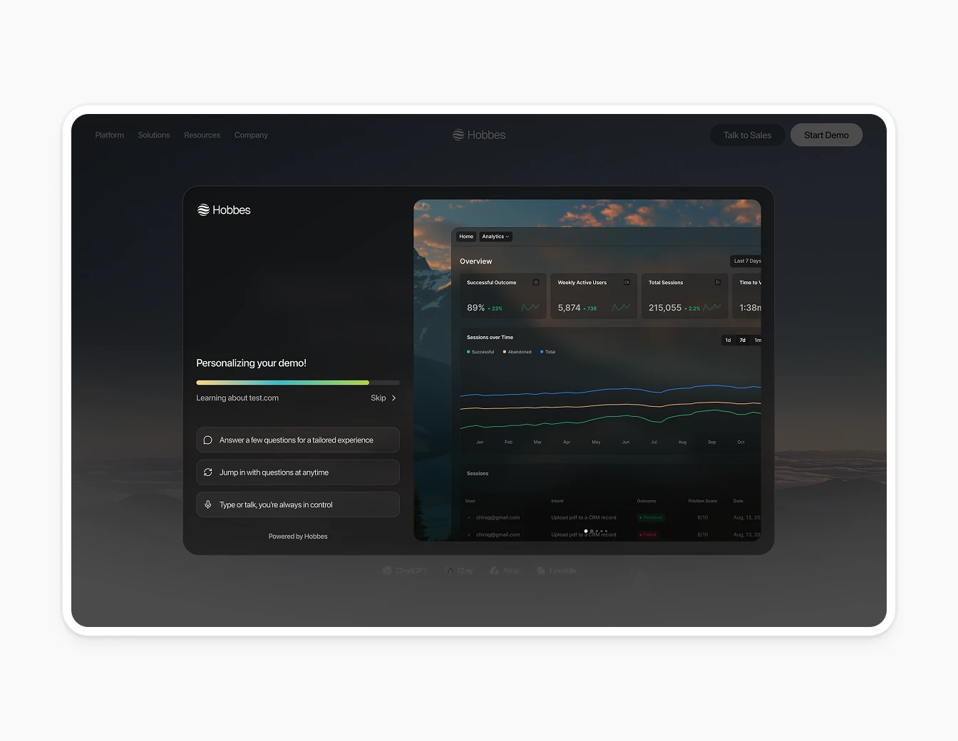 Hobbes Demo Personalizing Loading Dashboard