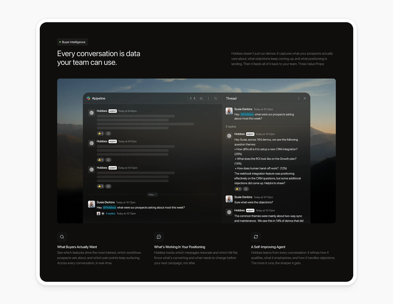Hobbes Conversation Data Features Section