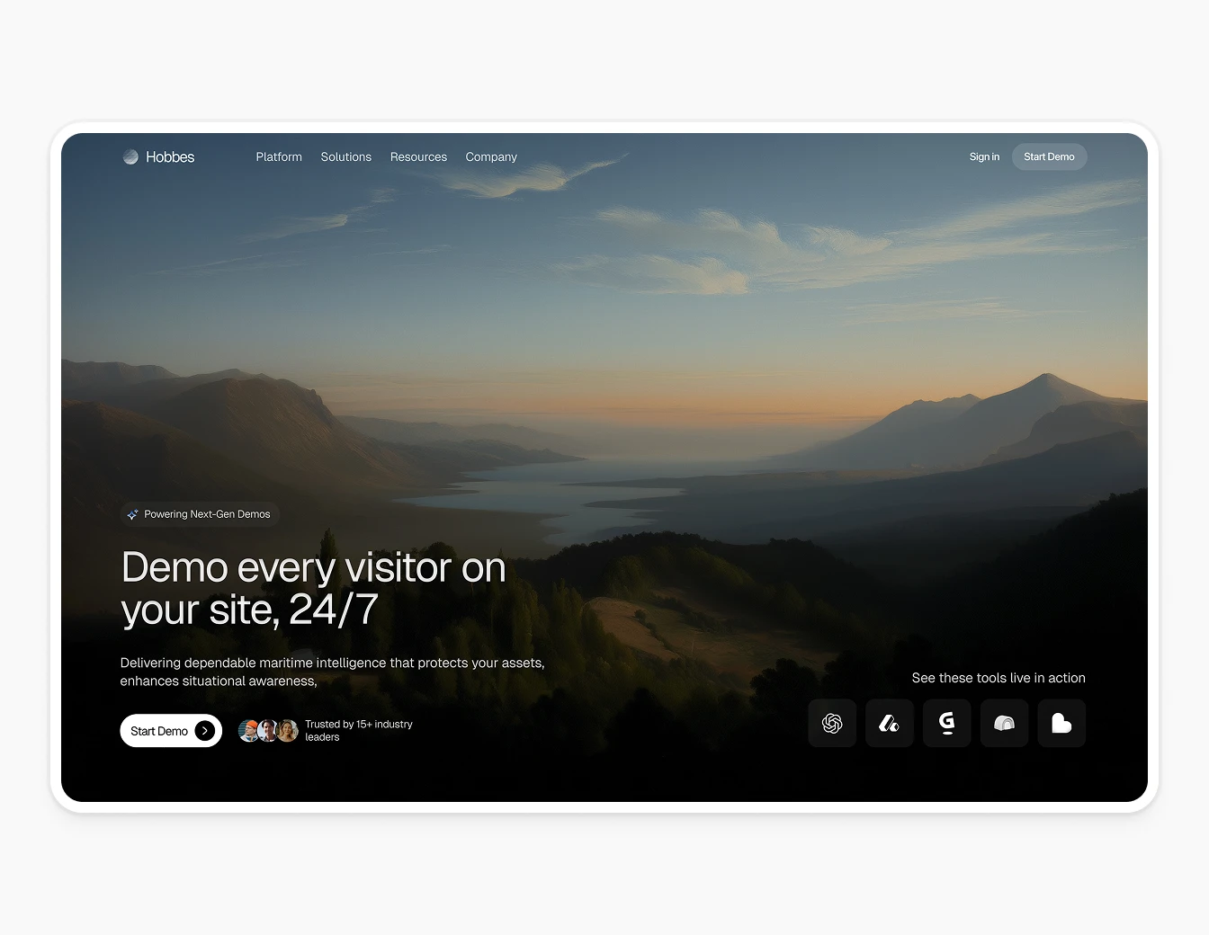 Hobbes Hero Demo Visitor Sunset View