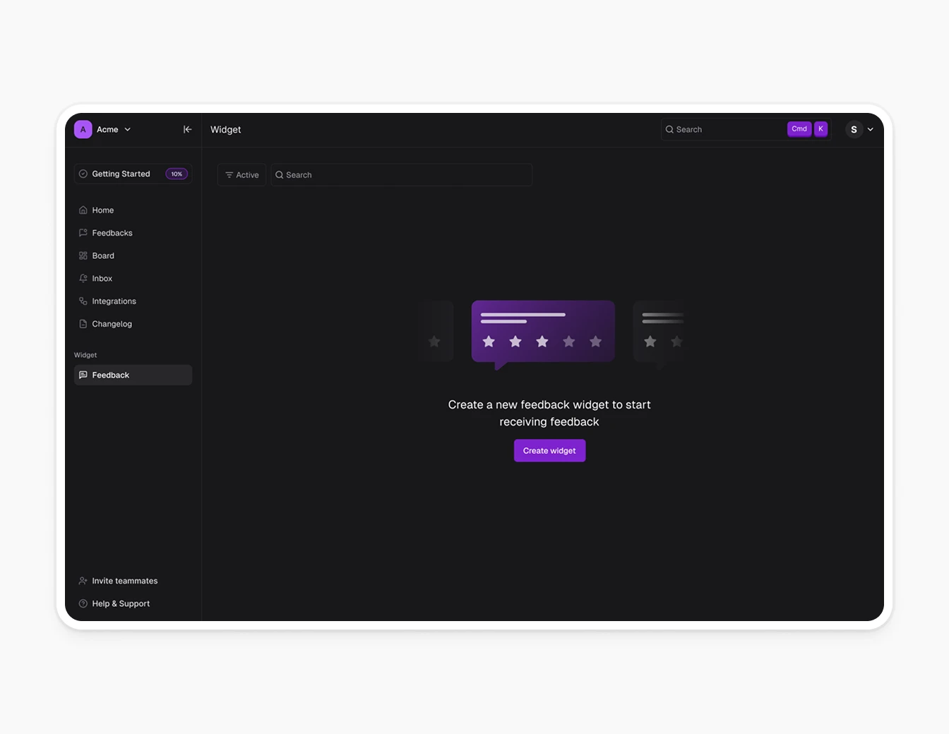 Loopback Feedback Widget Empty State Dark