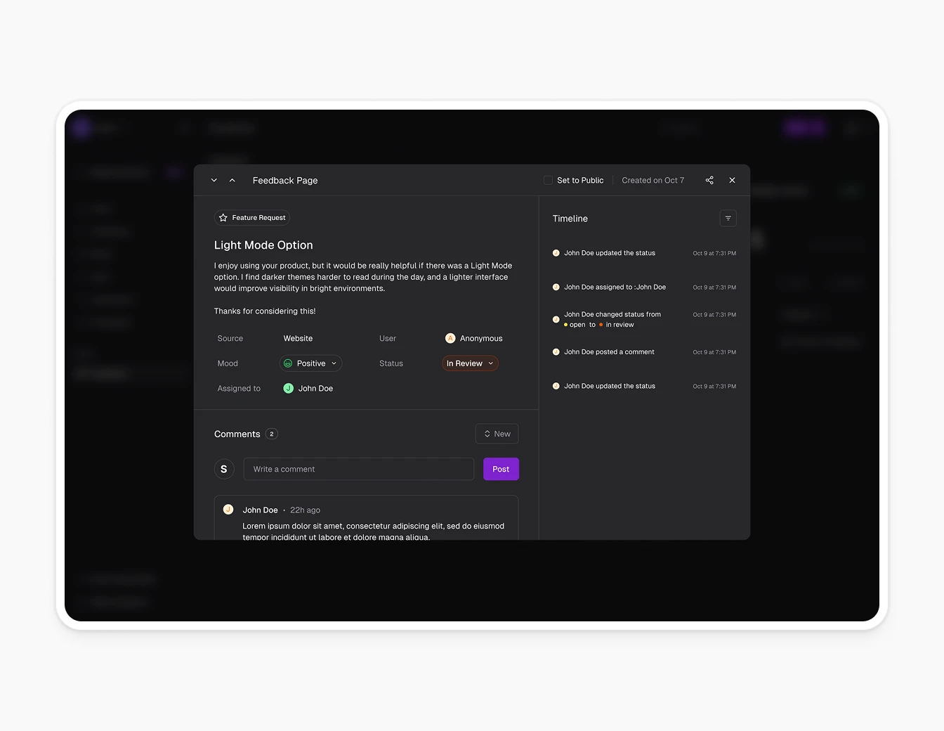 Loopback Feedback Detail Request Modal