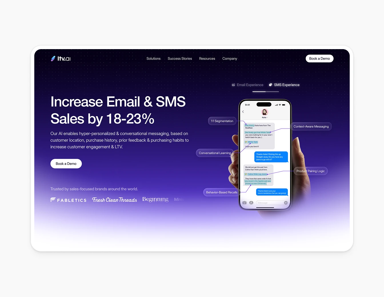 LTV.ai Email SMS Sales Hero Purple