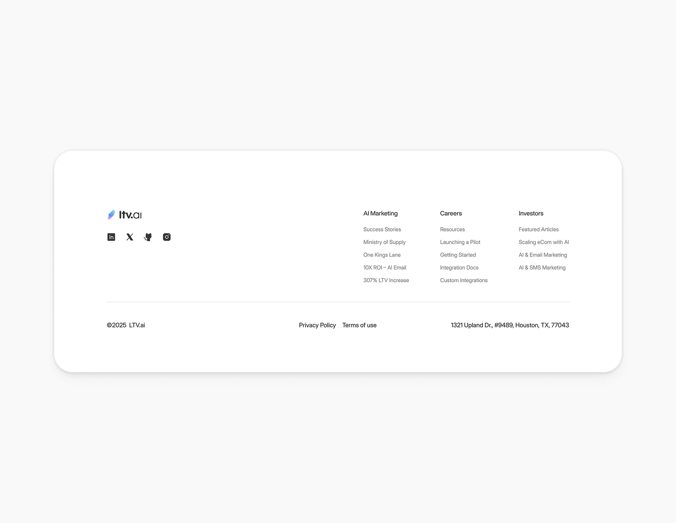 LTV.ai Footer Social Links Navigation