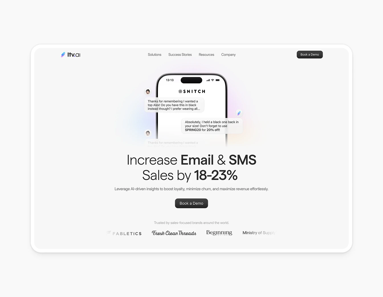 LTV.ai Hero Email SMS Sales Chat Mobile