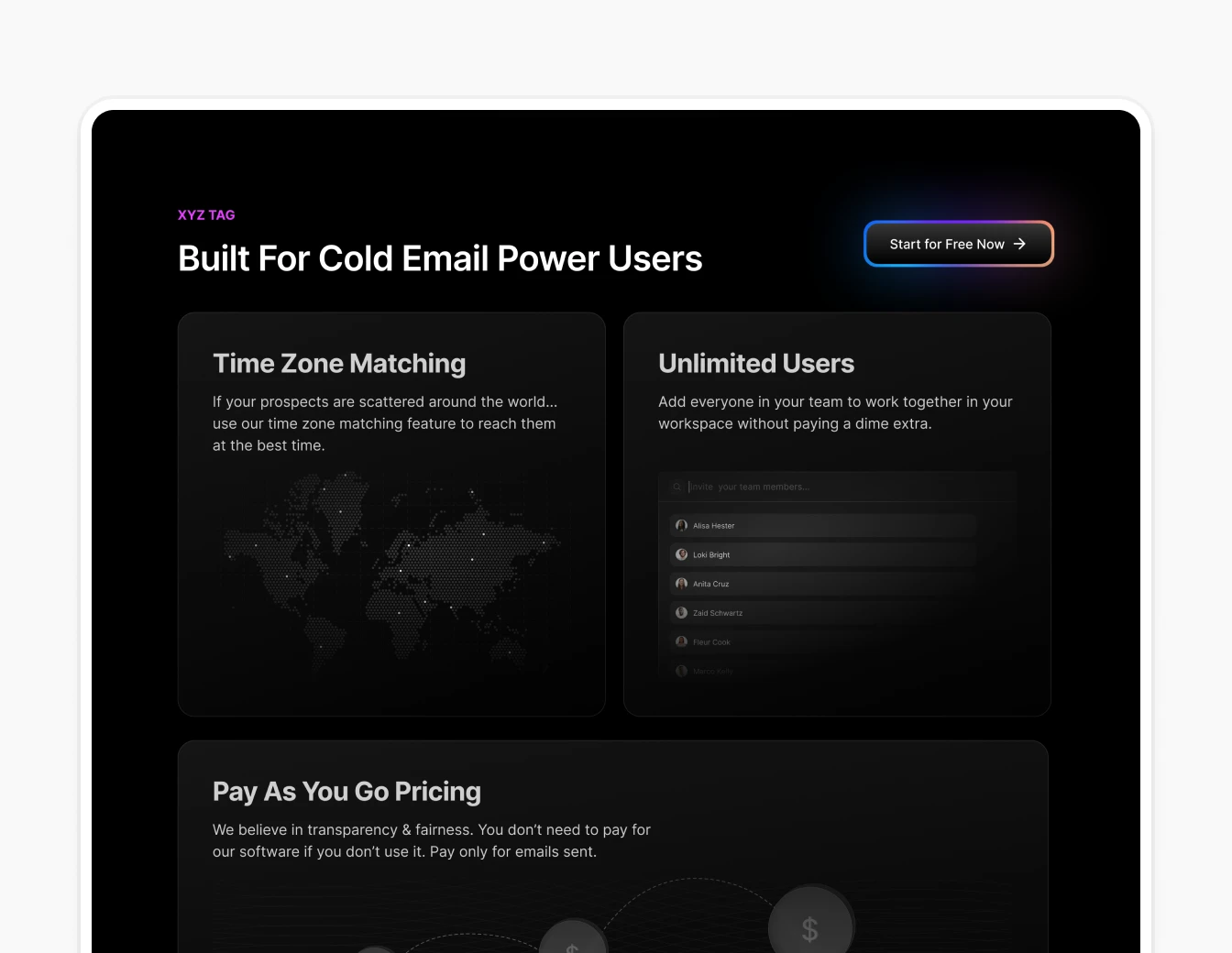 Manyreach Power Users Features Dark Cards