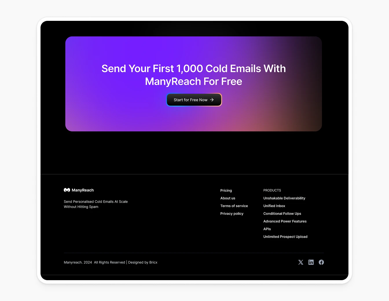 Manyreach CTA Footer Free Cold Emails
