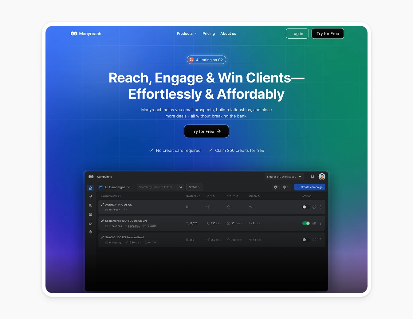Manyreach Hero Engage Win Clients Gradient