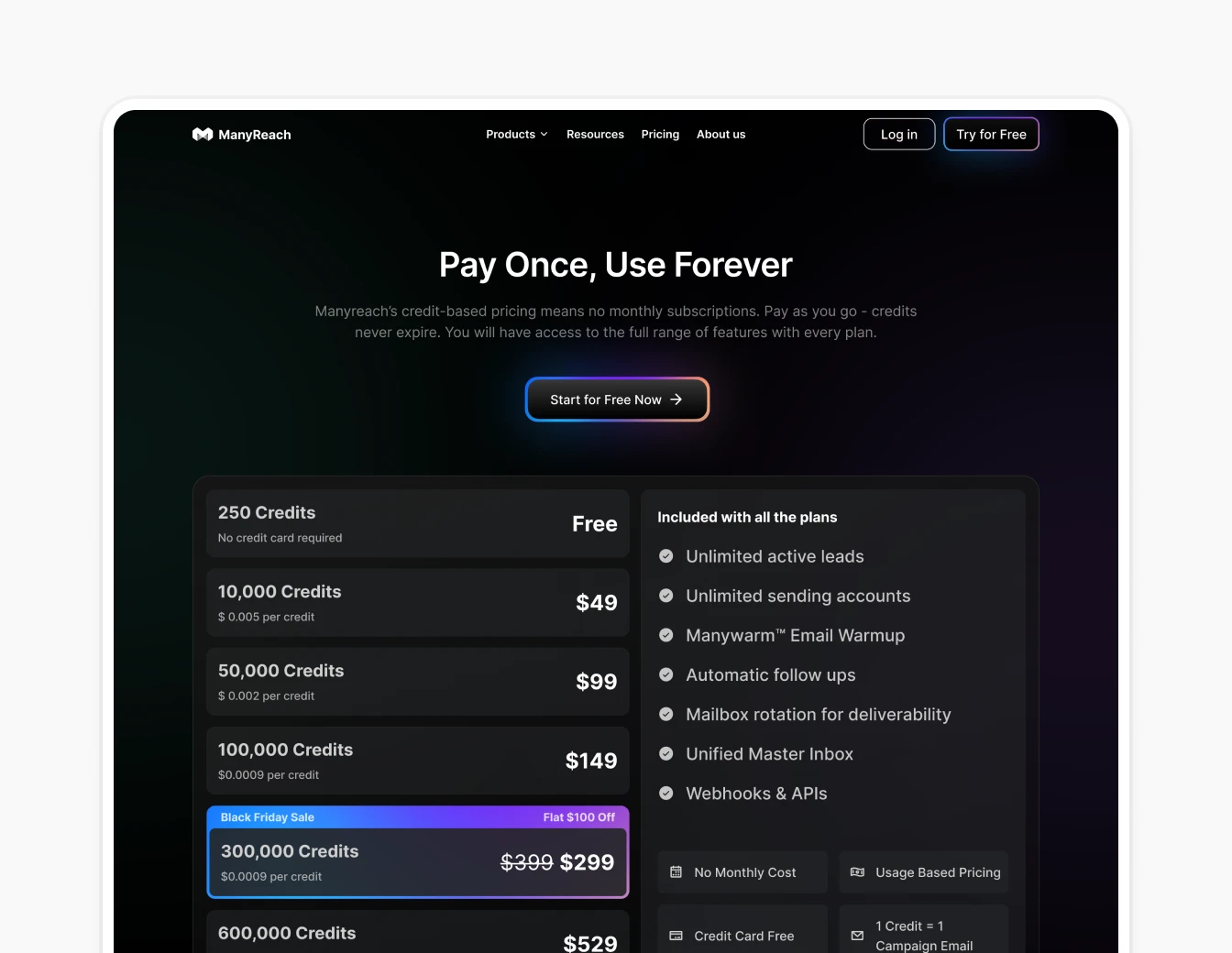 Manyreach Pricing Pay Once Use Forever