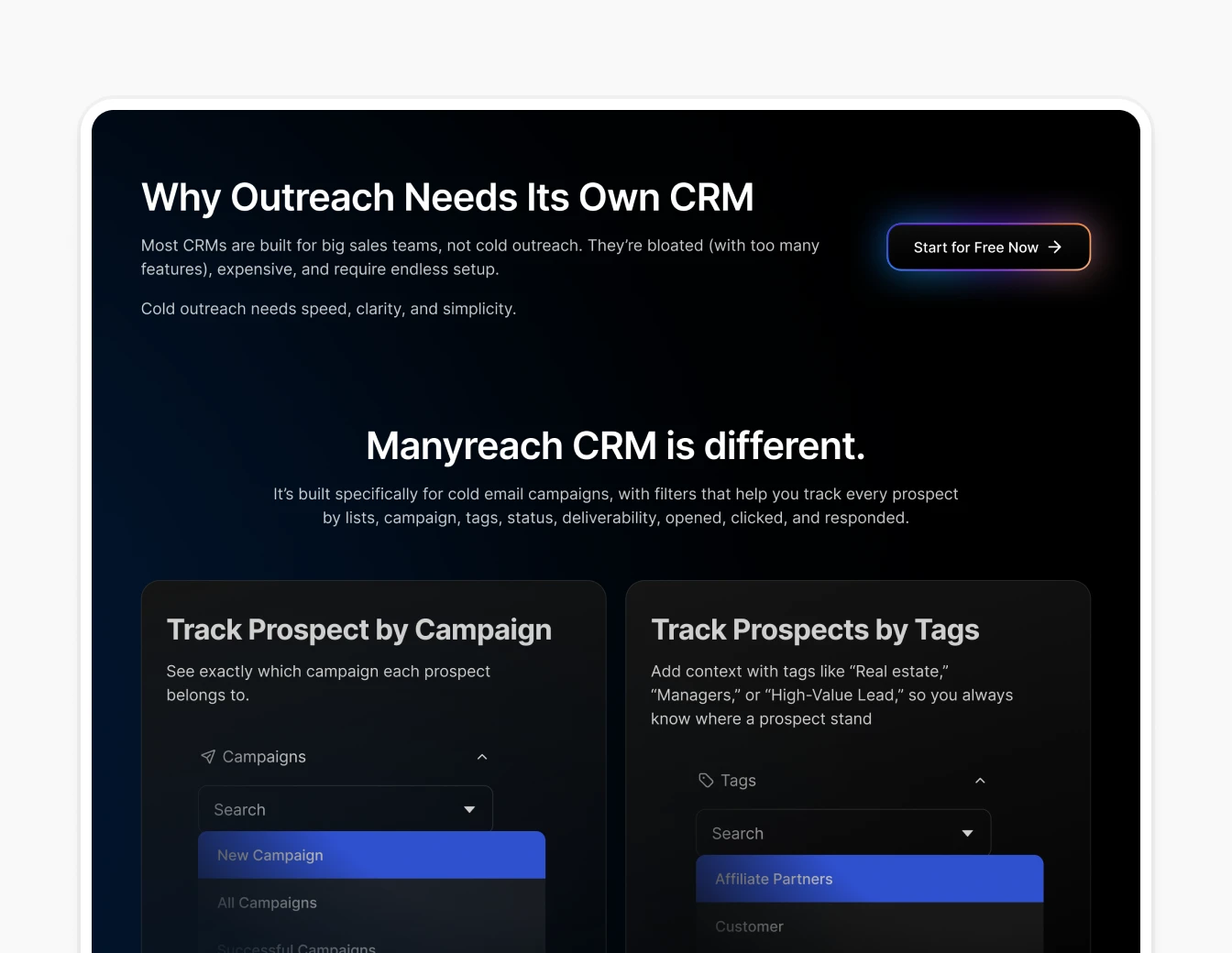 Manyreach CRM Outreach Tracking Features