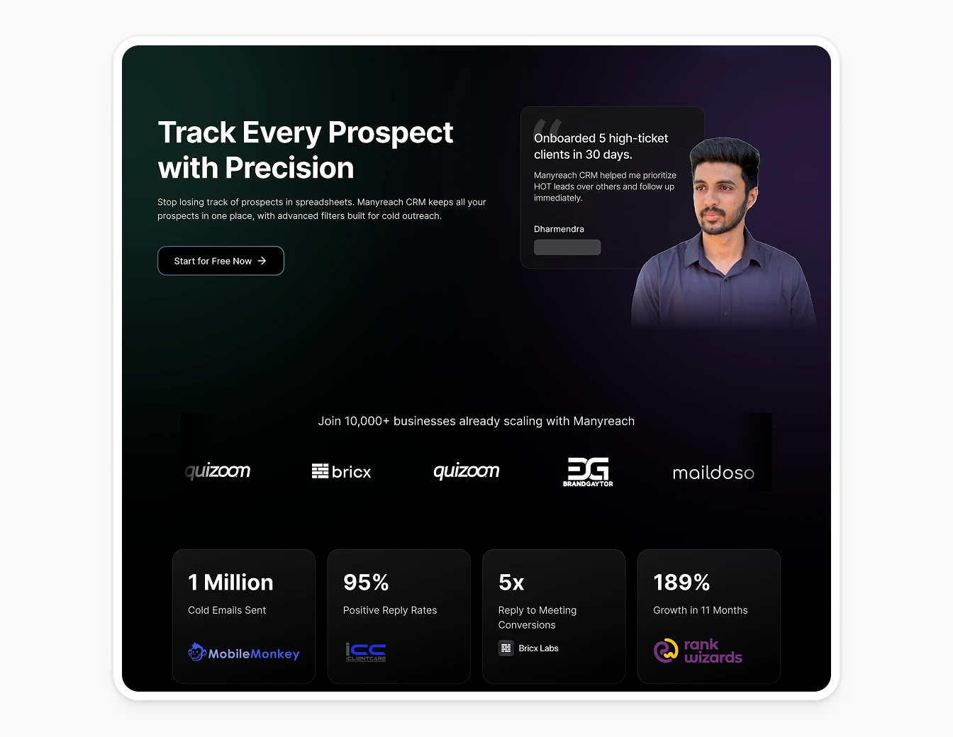 Manyreach CRM Hero Track Prospects Dark