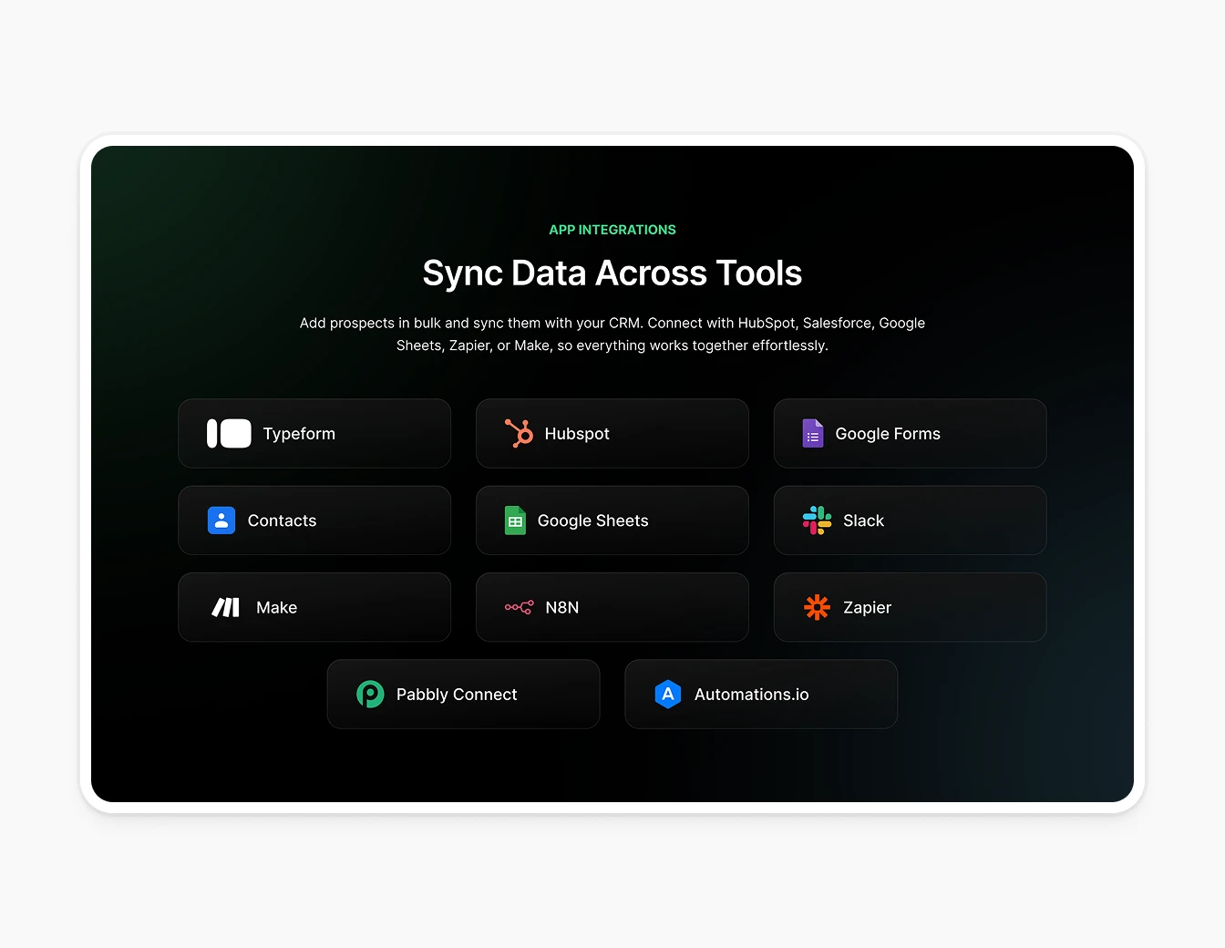 Manyreach App Integrations Sync Tools Grid