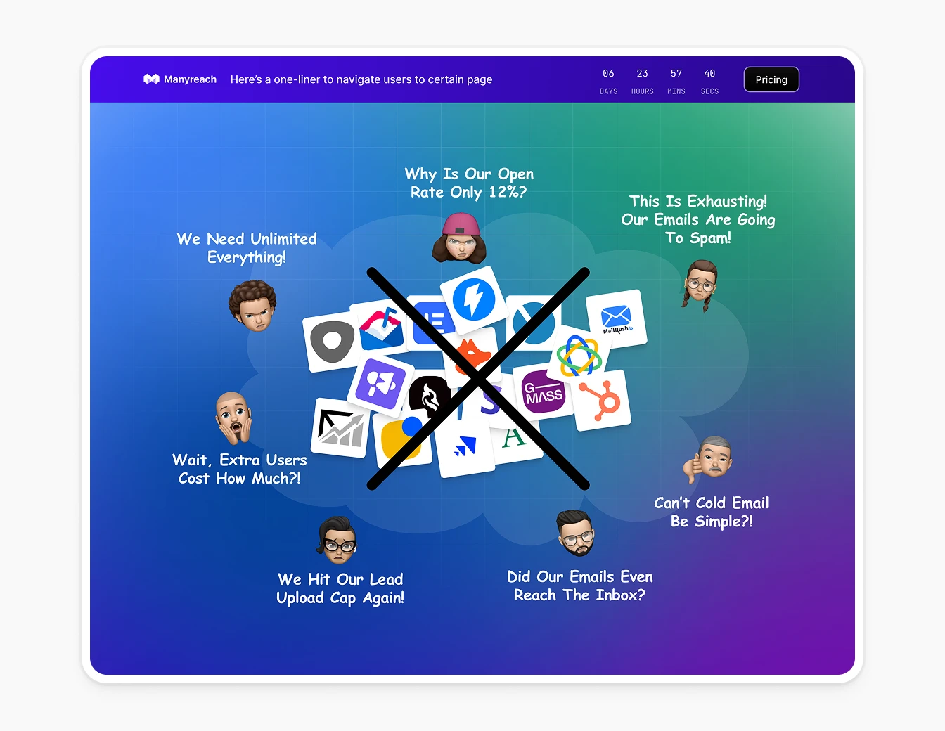 Manyreach Pain Points Cold Email Gradient