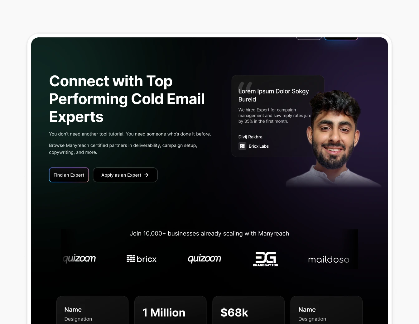 Manyreach Cold Email Experts Dark Section