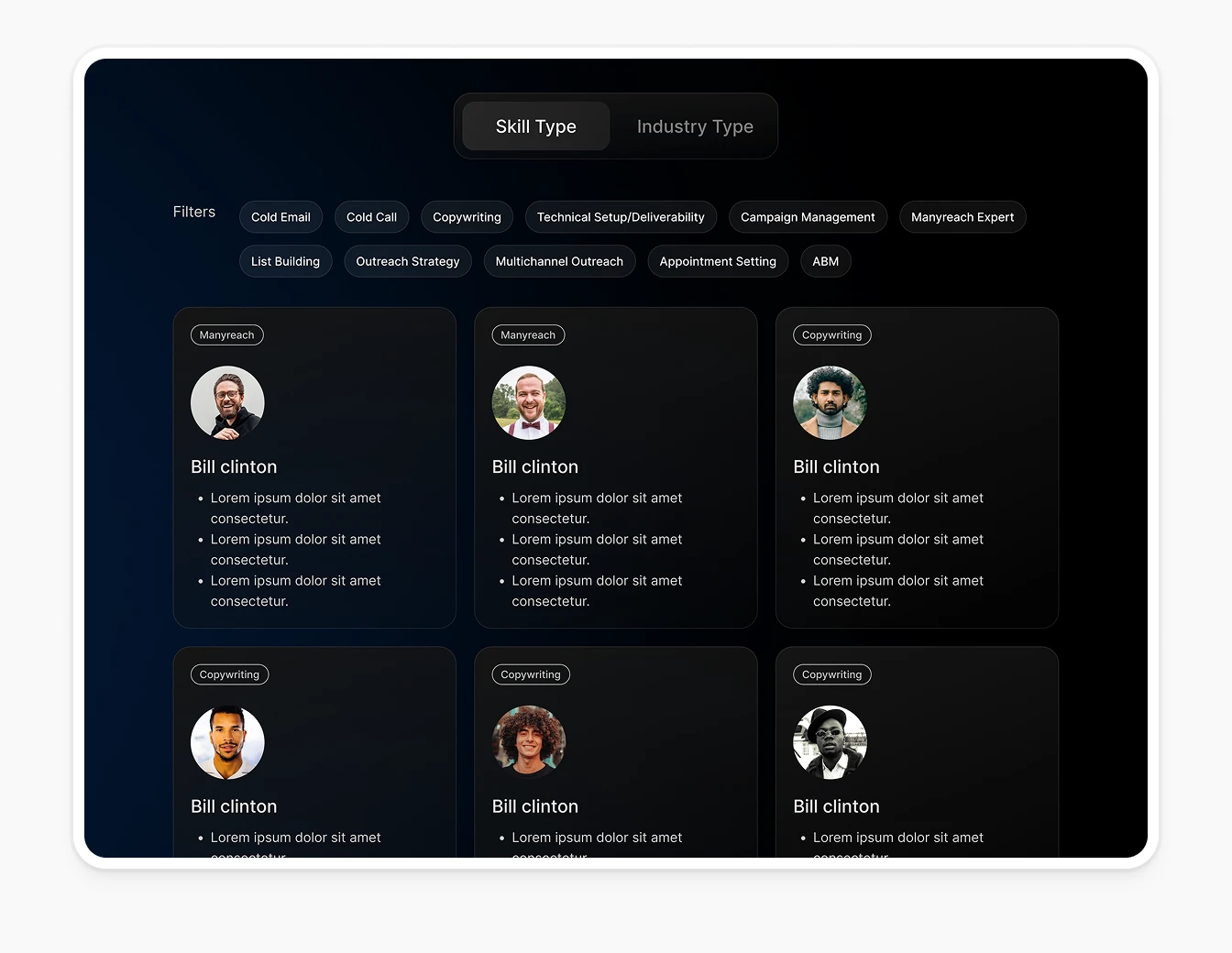 Manyreach Expert Marketplace Filter Grid