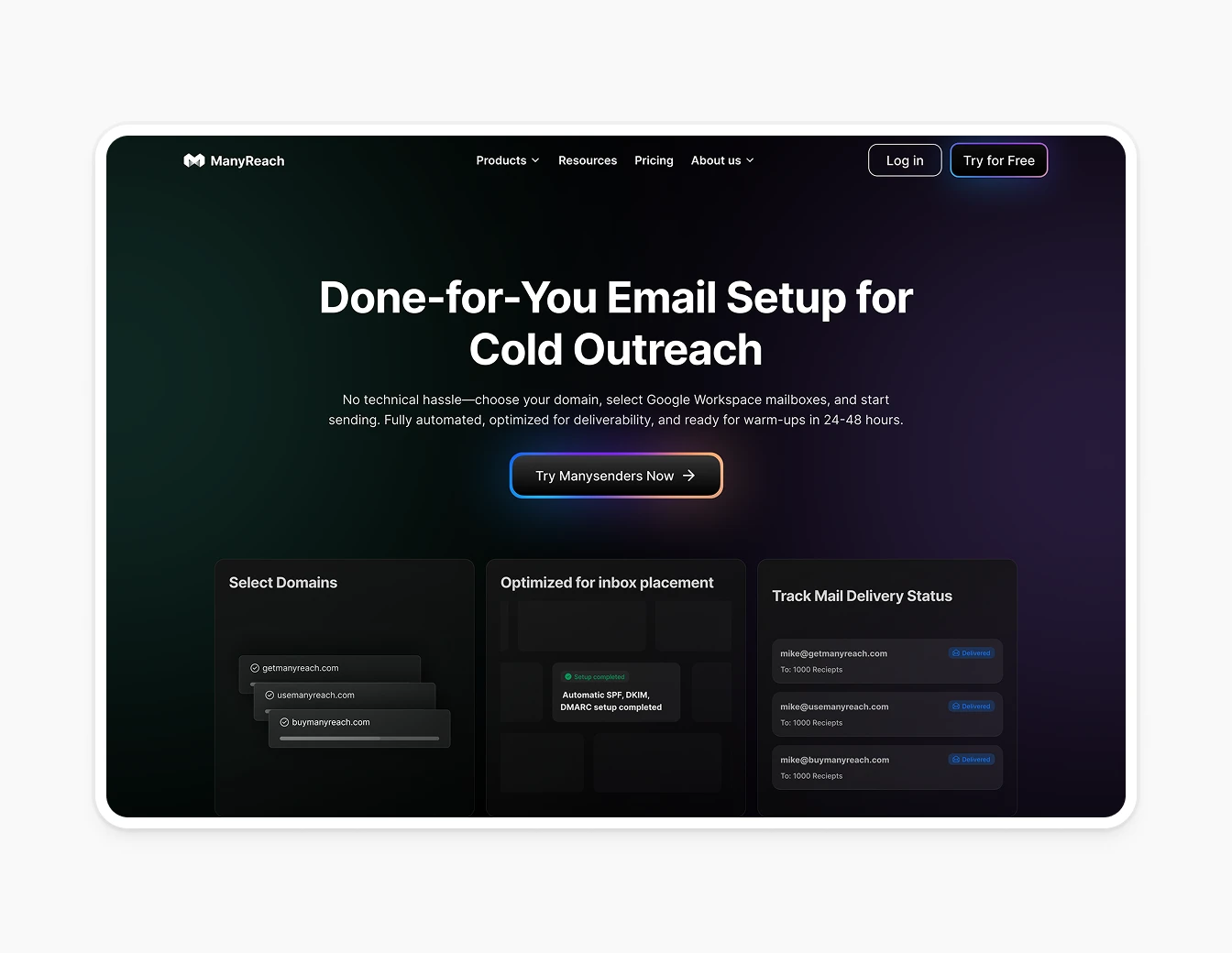 Manyreach Manysenders Email Setup Hero Dark