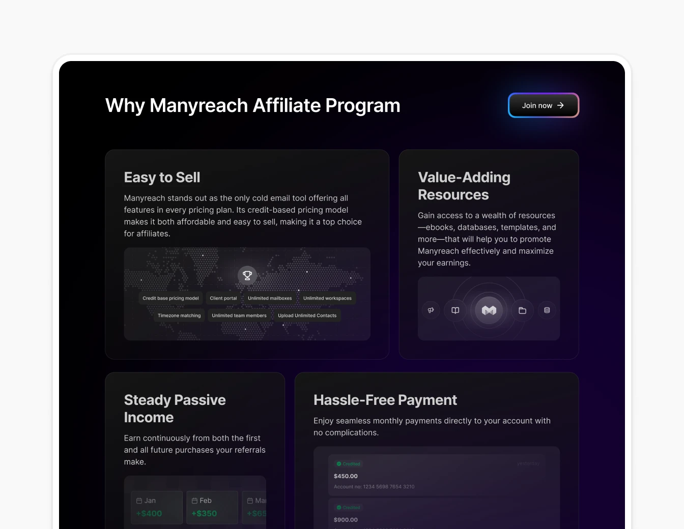 Manyreach Affiliate Program Benefits Dark