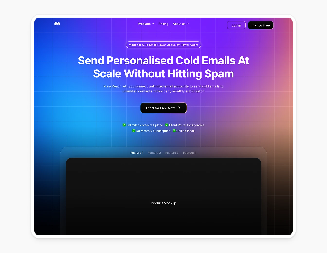 Manyreach Cold Email Hero Gradient Purple