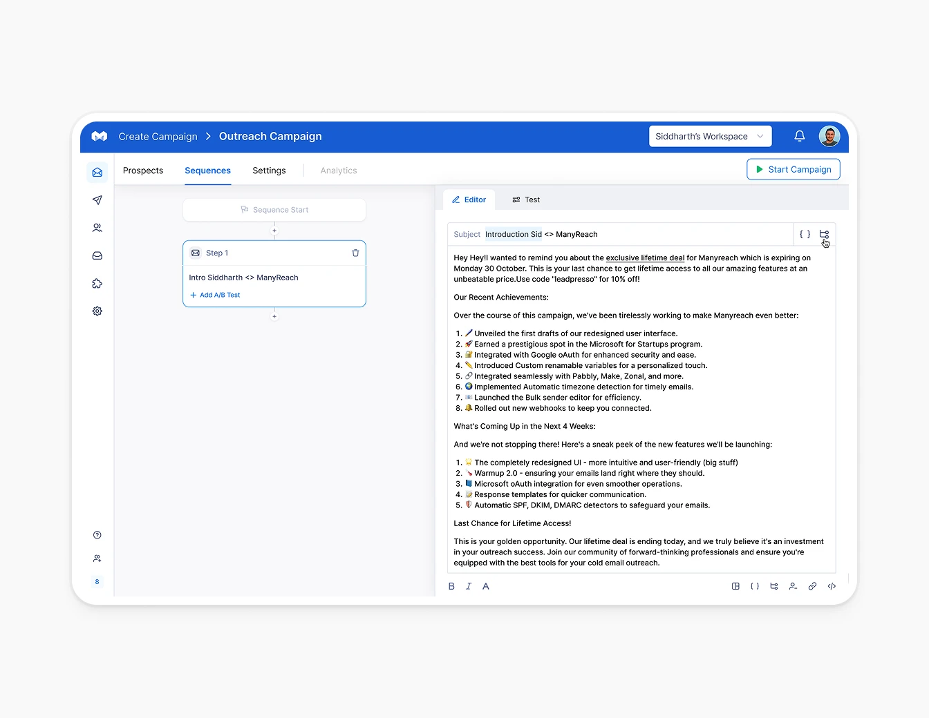 Manyreach Sequence Editor Scrolled View