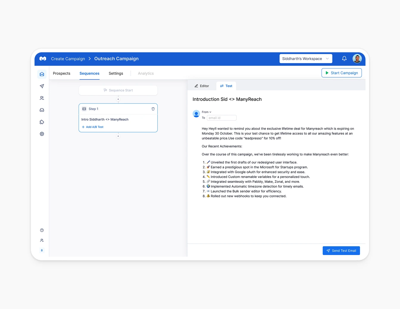 Manyreach Sequence Editor Email Preview