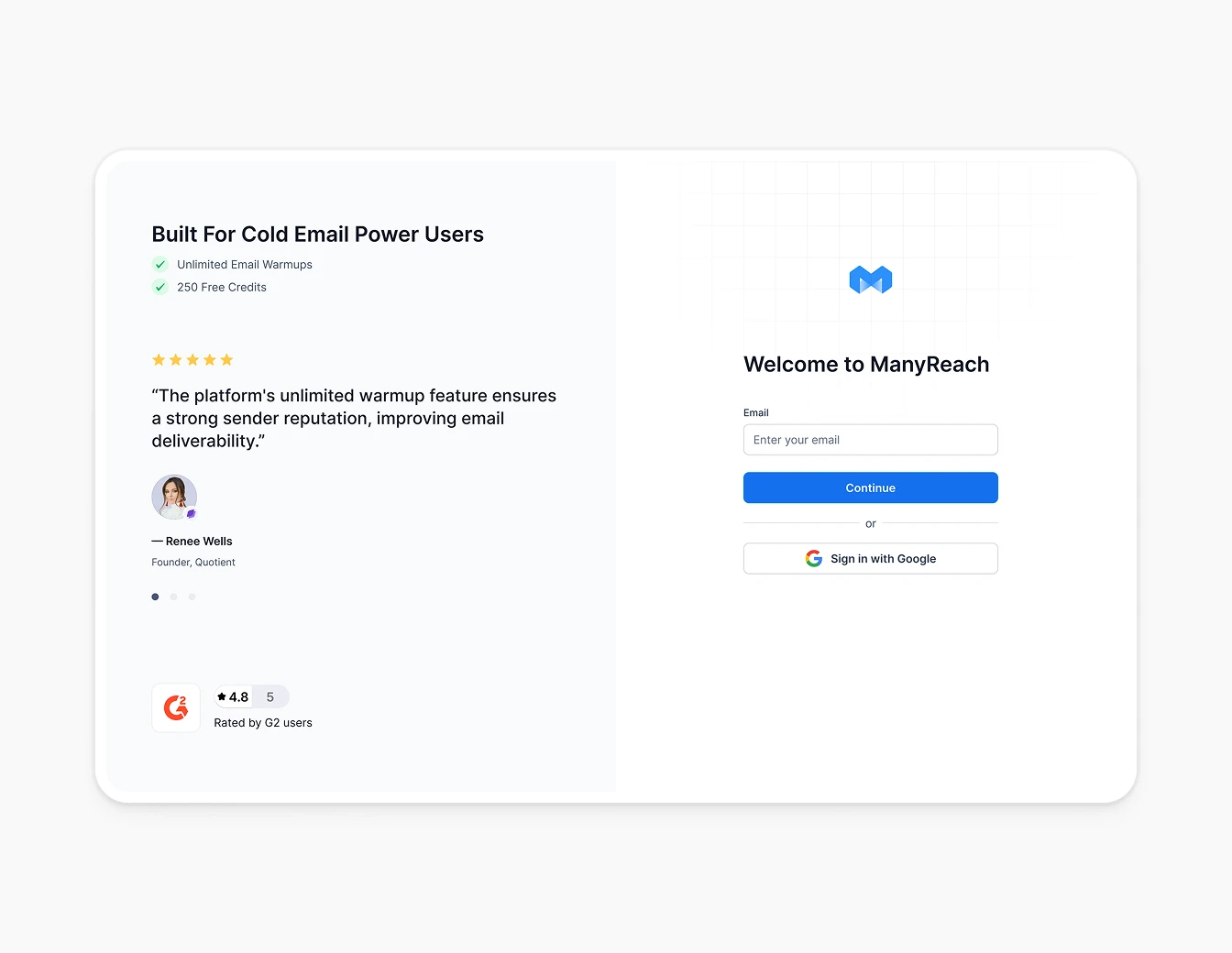Manyreach Signup Login Testimonial Page